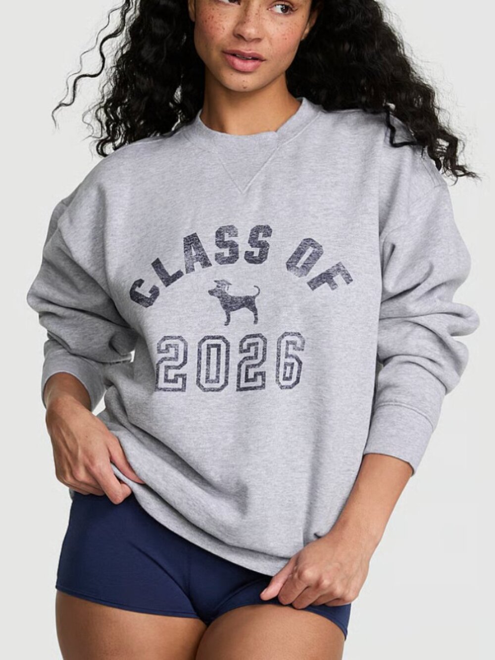 PINK Victoria's Secret Campus Fleece Gray Dog Crew Sweatshirt - NWT